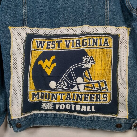 WVU Mountaineers Football Jean Jacket Men XL West Virginia University Upcycled - Picture 3 of 16